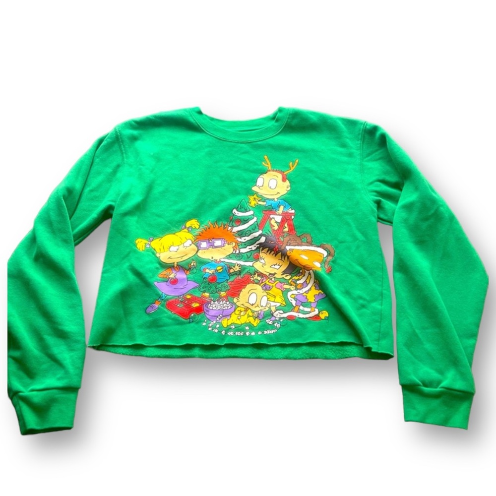 Rugrats Green Christmas Cropped Sweatshirt Sz M Kidcore Nostalgic 90s Holiday
